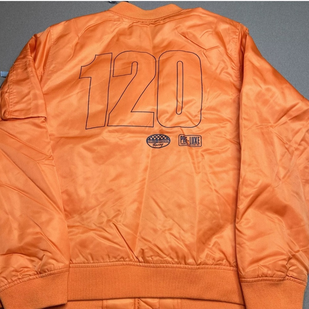 Harley-Davidson 120th Anniversary Harley Orange Bomber Jacket Womens - Picture 4 of 7